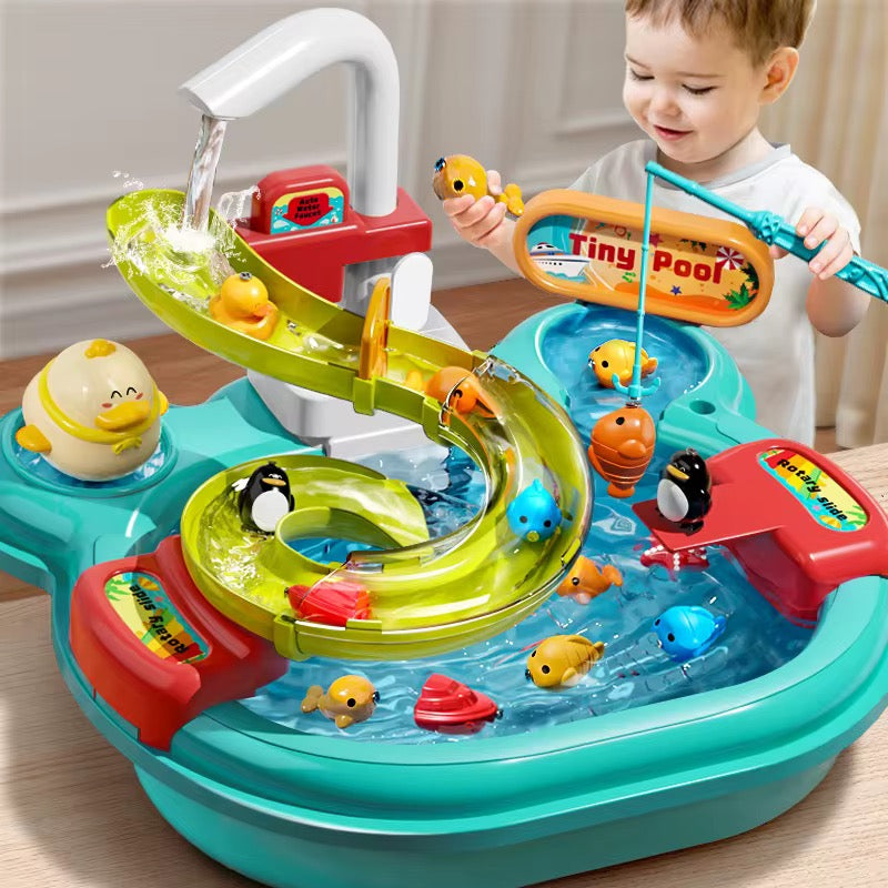 2-in-1 Water Play Pool & Fishing Activity Set – Kids Tiny Pool Slide