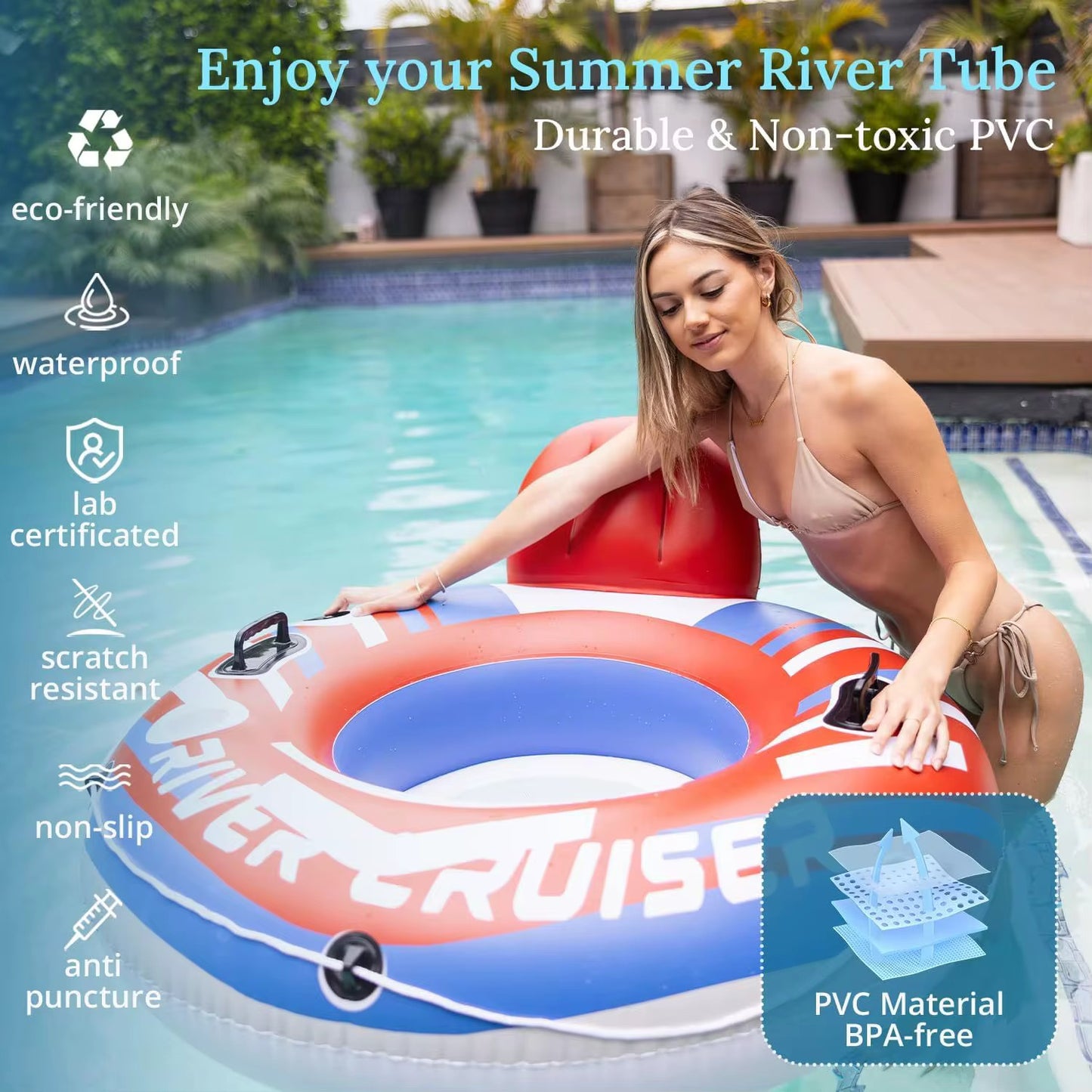 Inflatable Pool Tube with Backrest