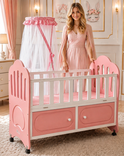 Baby Crib with Mosquito Net & Storage Drawers