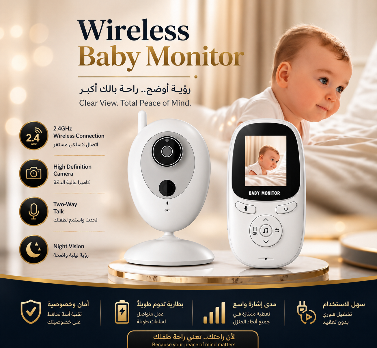 Wireless Baby Monitor Camera with HD Display