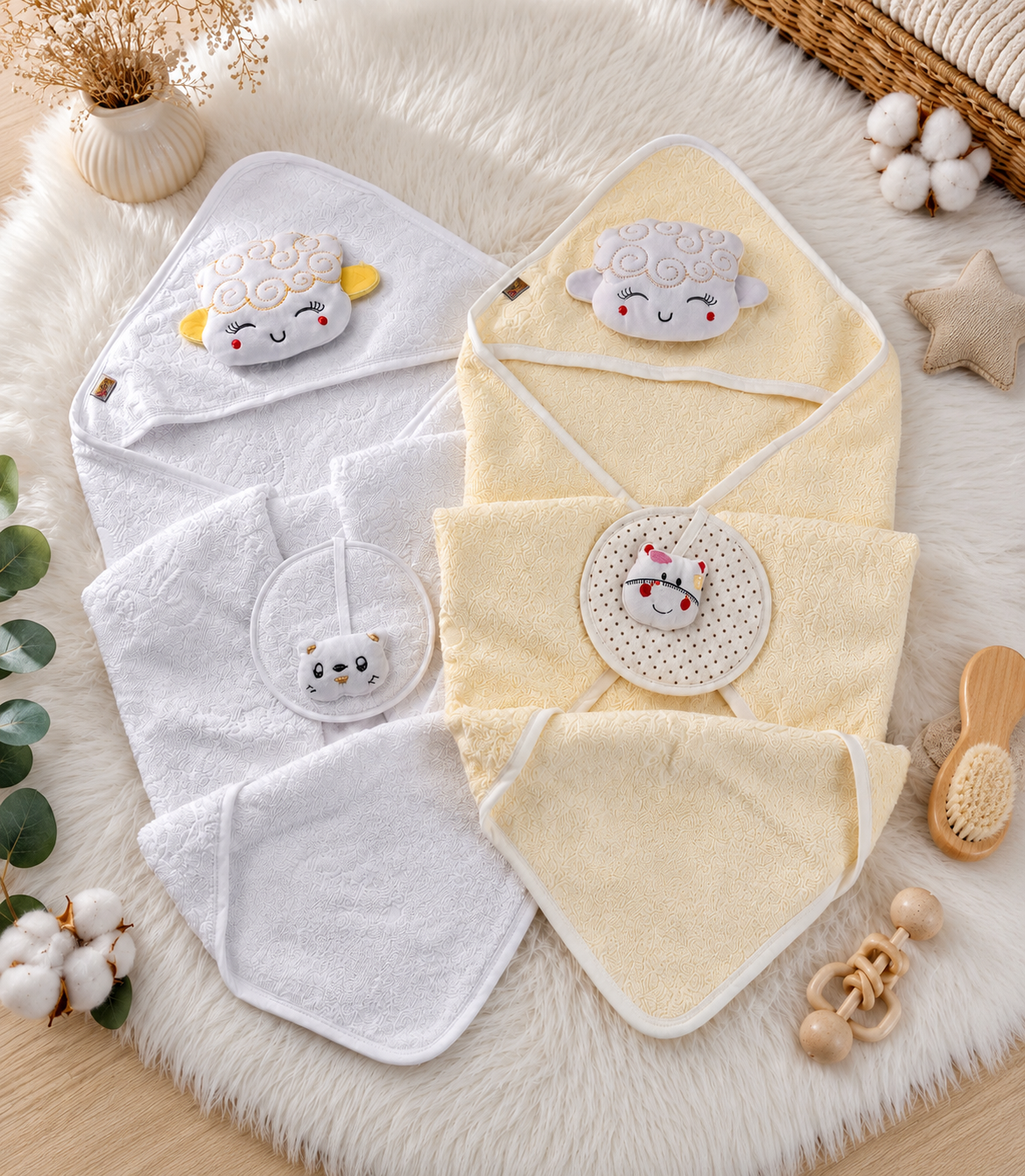 Baby Hooded Towel Wrap Set