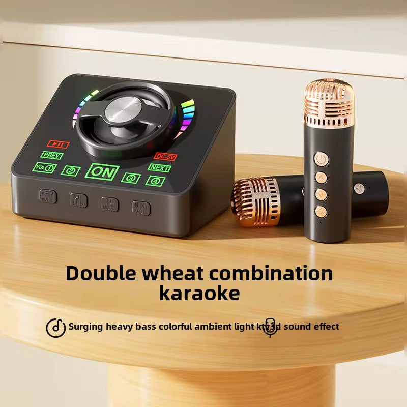 Dual Wireless Microphone Karaoke Mixer with LED Control Panel