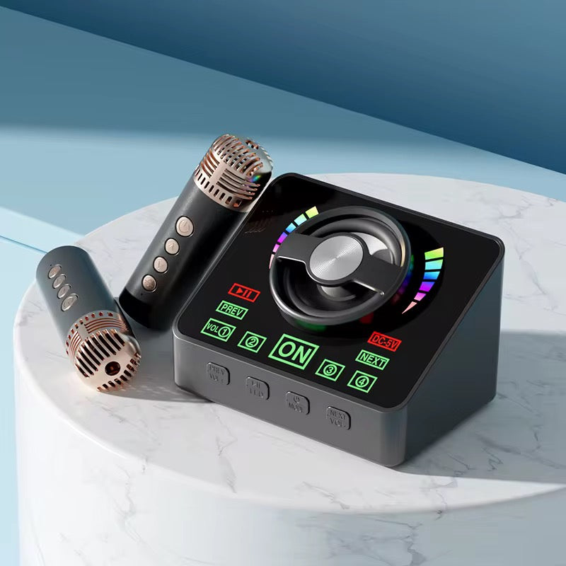 Dual Wireless Microphone Karaoke Mixer with LED Control Panel