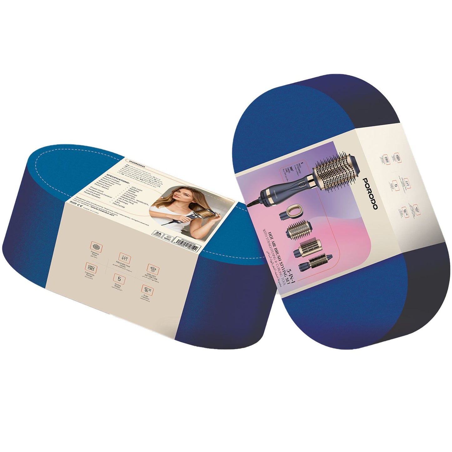 Porodo 5-in-1 Hot Air Styler & Volumizing Brush