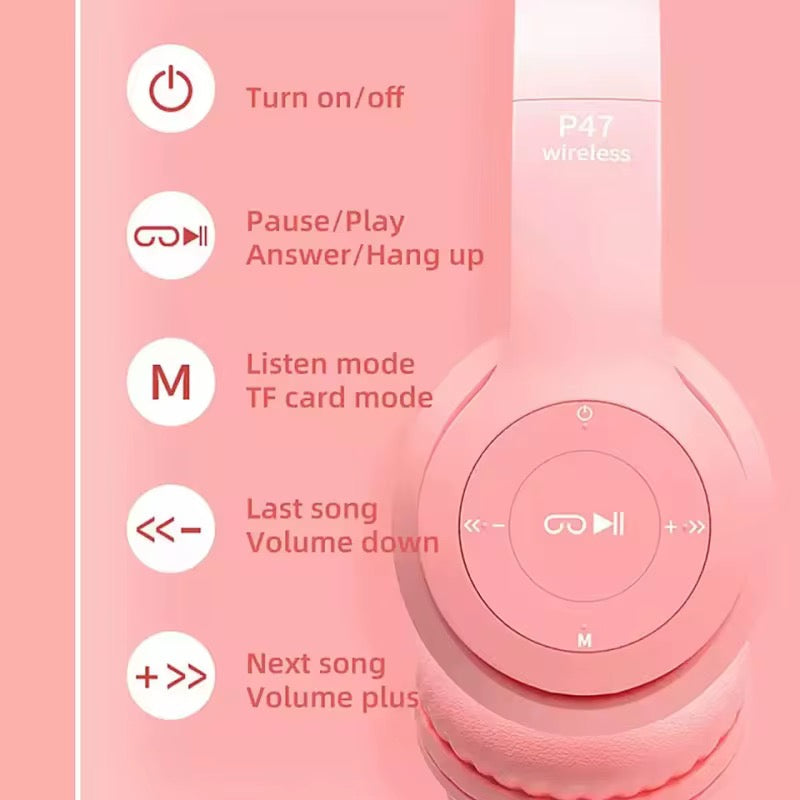 P47 Wireless Cat Ear Headphones