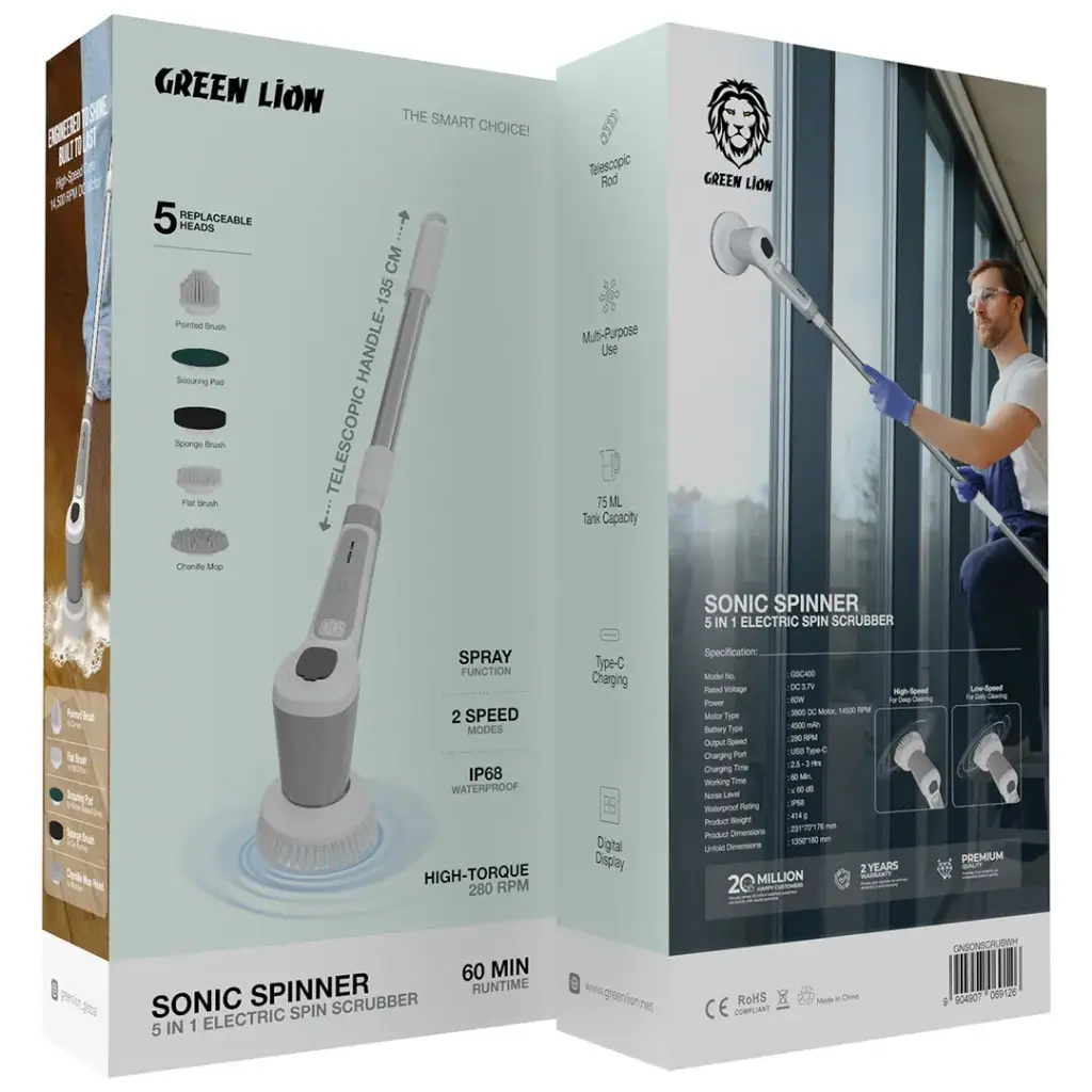 Green Lion Sonic Spinner 5-in-1 Electric Spin Scrubber
