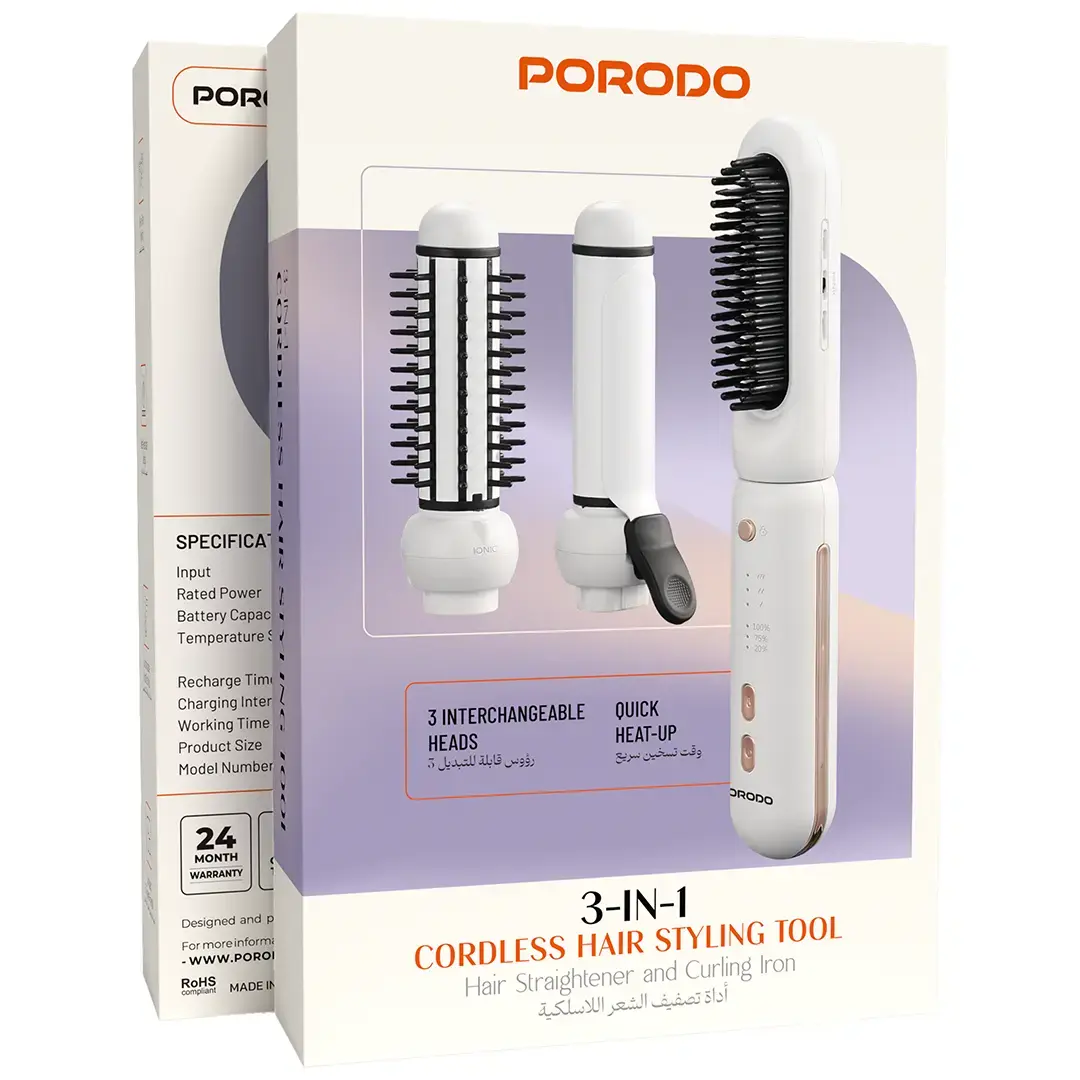 Porodo 3-In-1 Cordless Hair Styling Tool Hair Straightener & Curling Iron