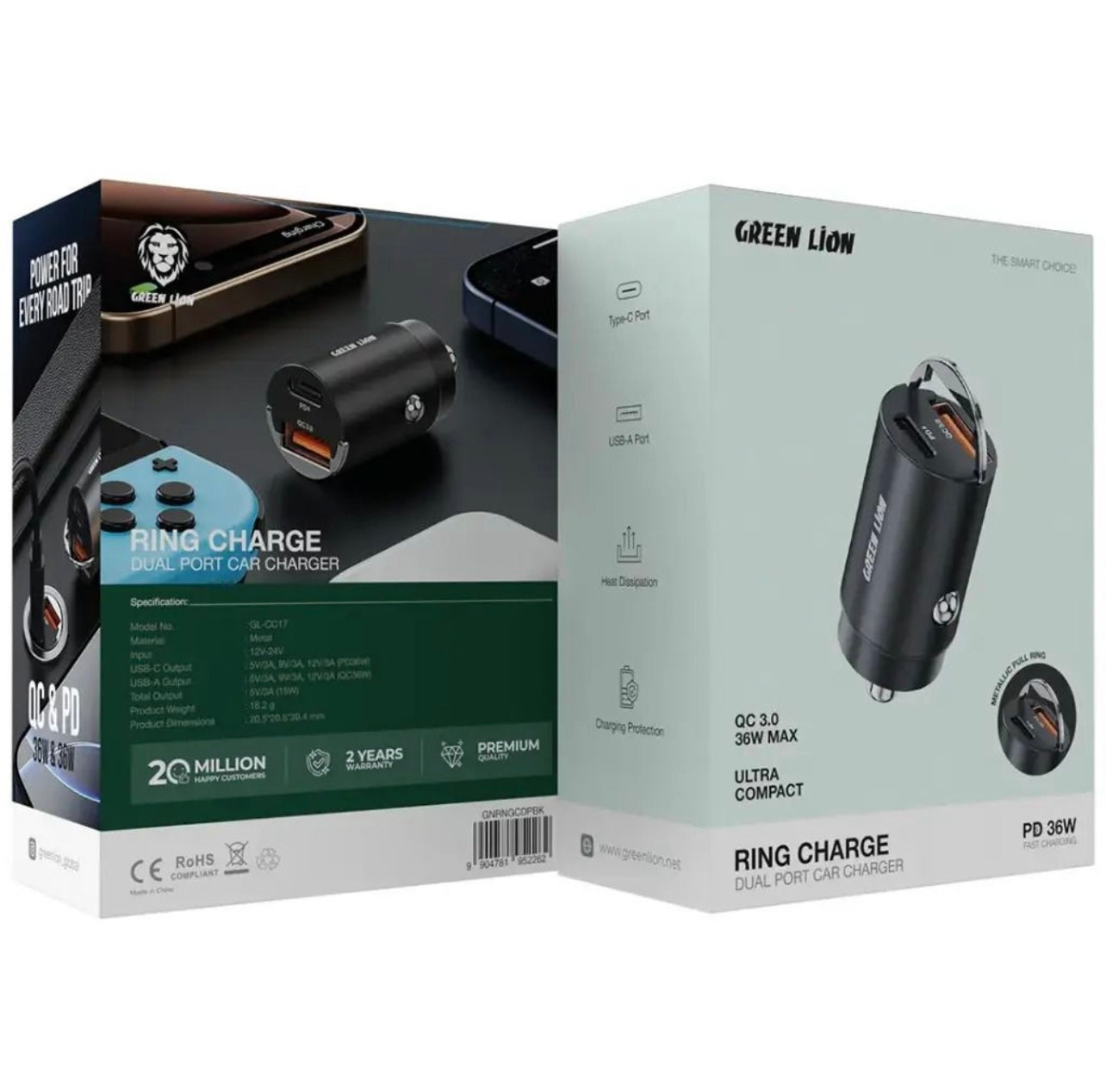 Green Lion Ring Charge Dual Port Car Charger