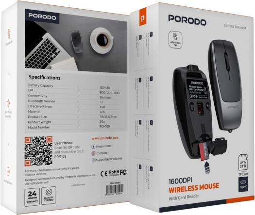 Porodo 1600DPI Wireless Mouse with Charging Dock