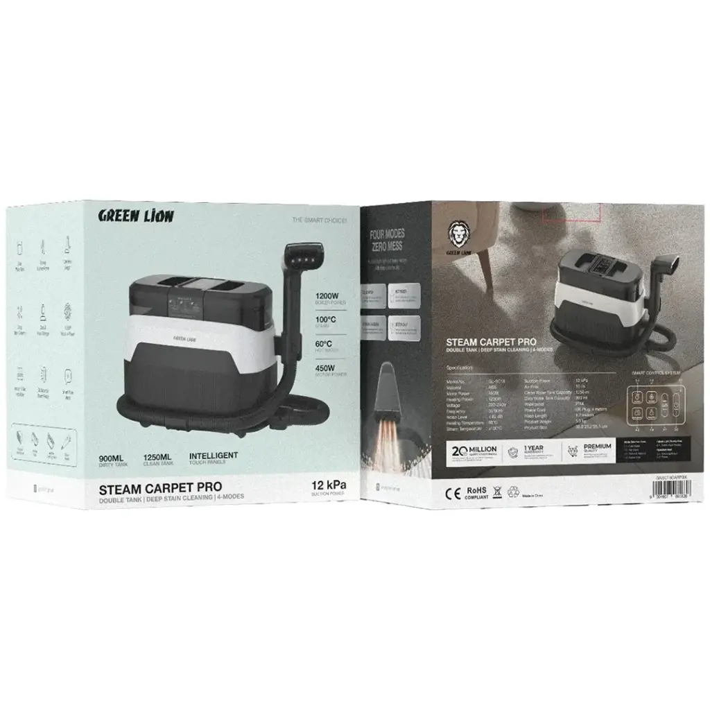 Green Lion Steam Carpet Pro with Double Tank & Deep Stain Cleaning