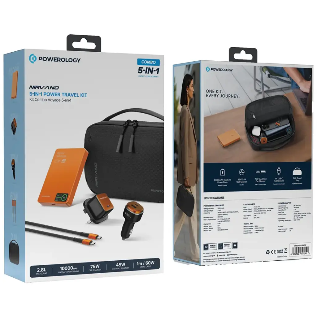 Powerology Nirvano 5-In-1 Power Travel Kit